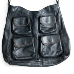 RARE Banana Republic Vintage Butter Black Leather Shoulder Bag, 4 Pockets
